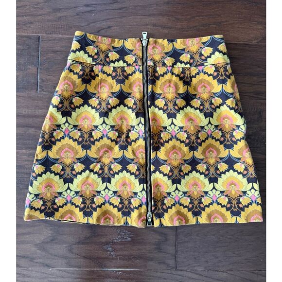 River Island Double Zip Mini Skirt Retro Print size 8 - Picture 1 of 7